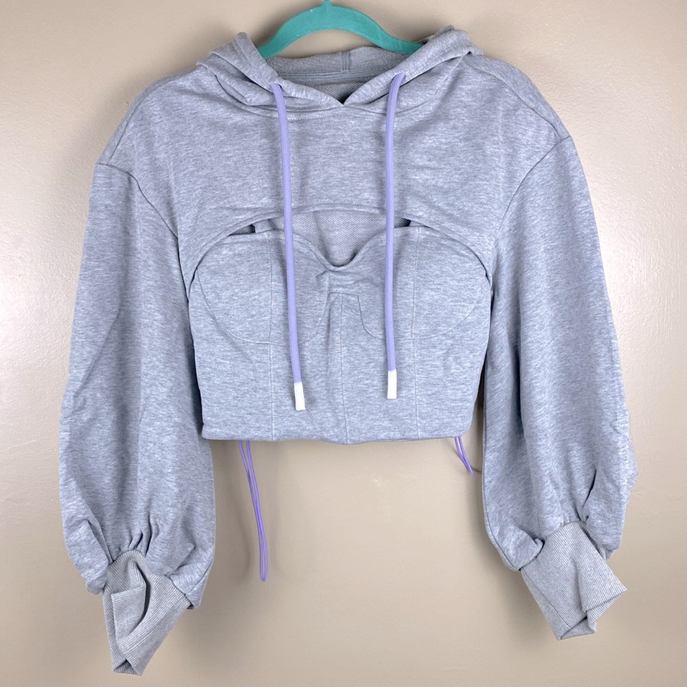 ๐จHOT DEAL!!๐จHDM Haus De Milano Pretty Gal Corset Hoodie | Heather Grey | Large - Picture 5 of 12